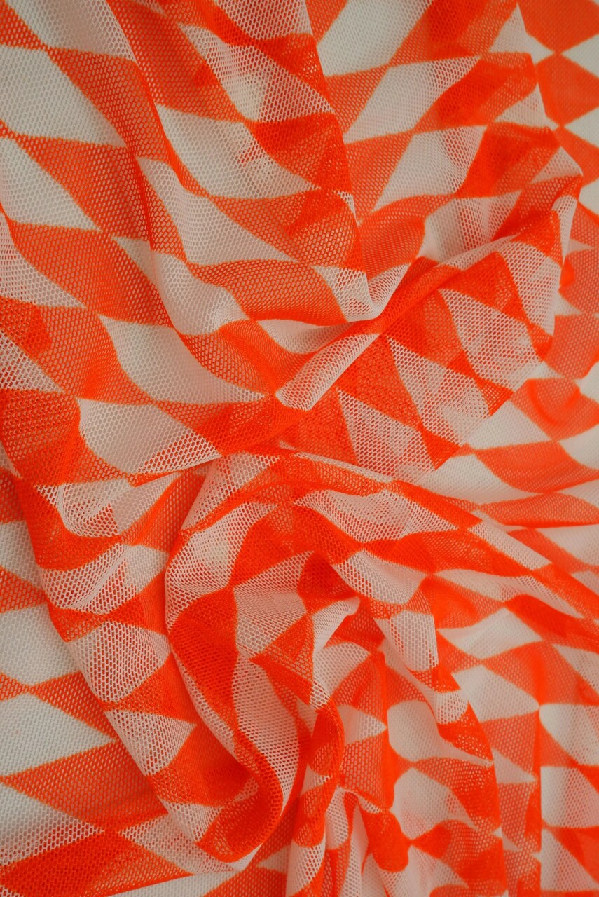 1 Yard 90% Polyester and 10% Spandex Mesh Fabric, Retro Geometric Print Lightweight Stretch 54" Width